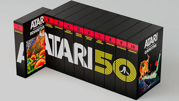 Atari's 50th anniversary collector's box set on a gray background.