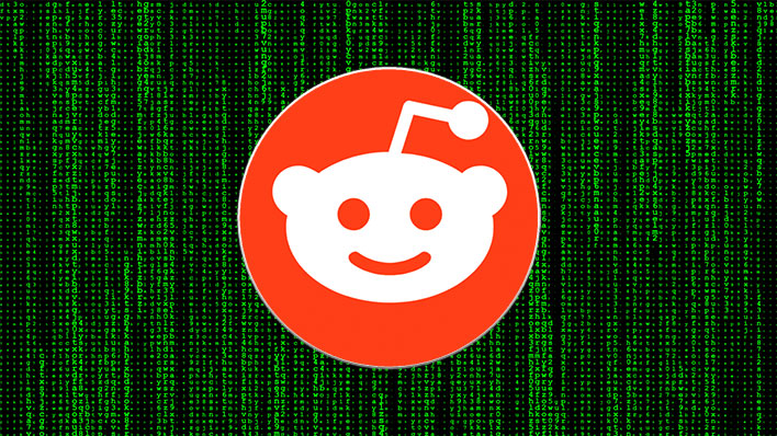 Reddit logo on top of a Matrix background.