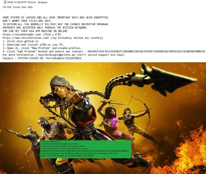 mortalkombat ransomware desktop background ransom note news