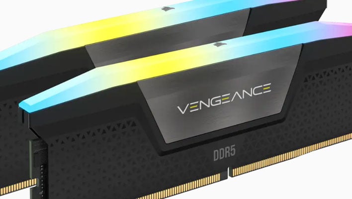 Corsair Vengeance DDR5 RGB memory modules angled on a white background.