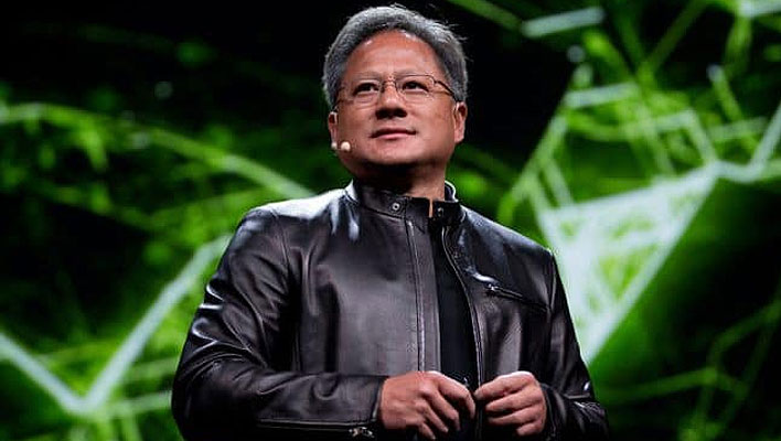 NVIDIA CEO Jensen Huang wearing a leather jacket. 