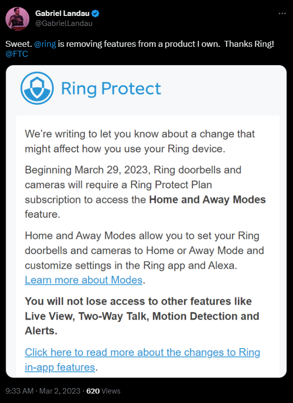 Ring is about to start charging for features you used to get for free