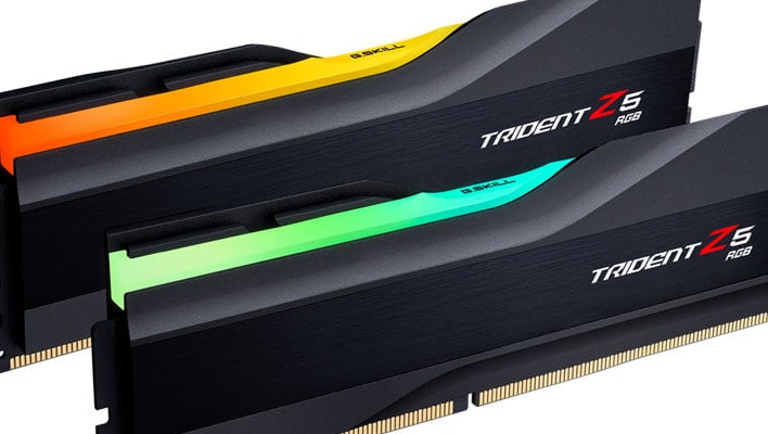 Two G.Skill Trident Z5 RGB memory modules at an angle.