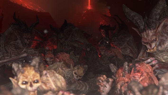 Cluster of demons in Diablo IV.