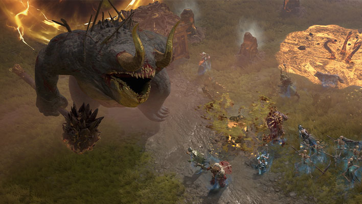 Attacking a beast in Diablo IV.