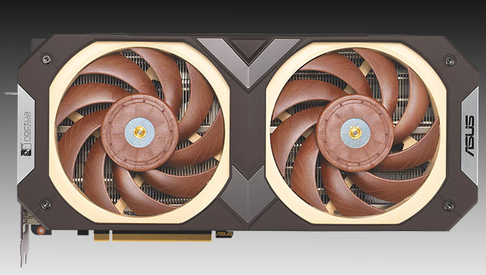 Front render of the ASUS GeForce RTX 4080 Noctua Edition on a black and gray gradient background.