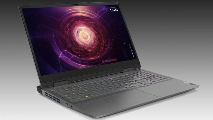 Lenovo LOQ 15 gaming laptop on a gray gradient background.