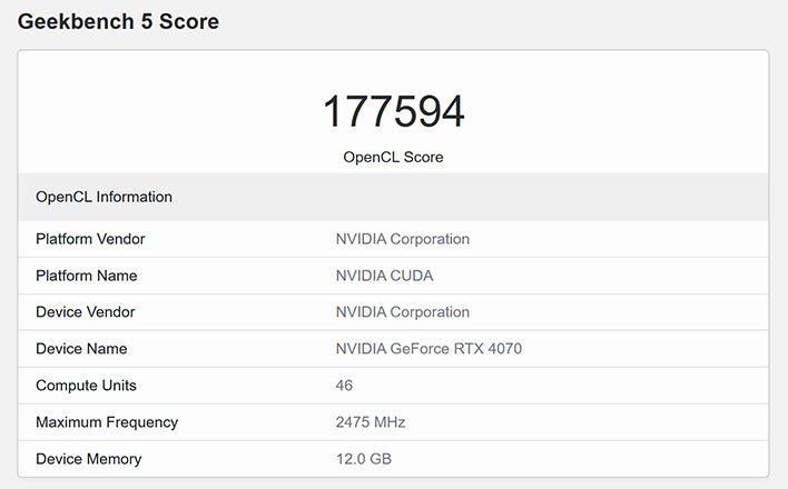 Nvidia GeForce RTX 4070 Ti shows up on Geekbench's OpenCL database