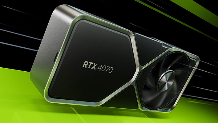 GeForce RTX 4070 on a green and black background.