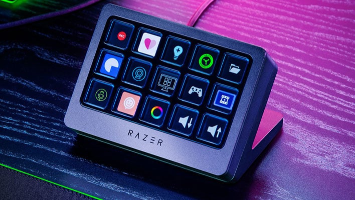 Razer's Stream Controller X sitting angled on a desk.