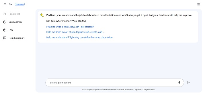 Google bard screenshot