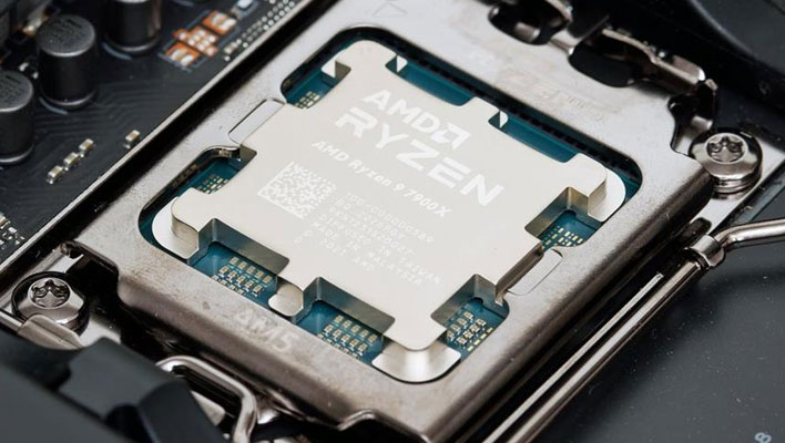 Ryzen 9 7900X installed in a motherboard.