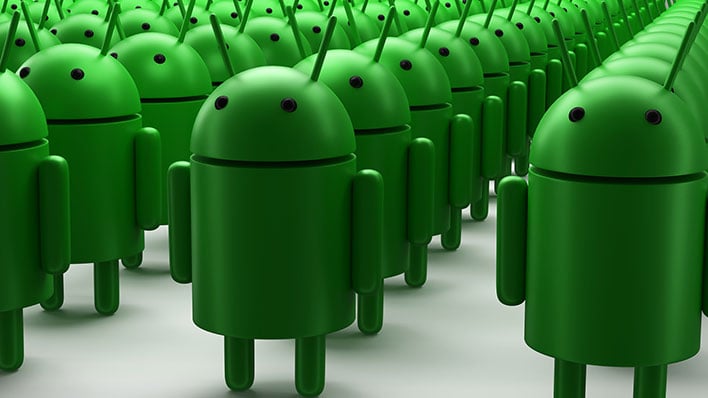 Dozens of Android figurines.