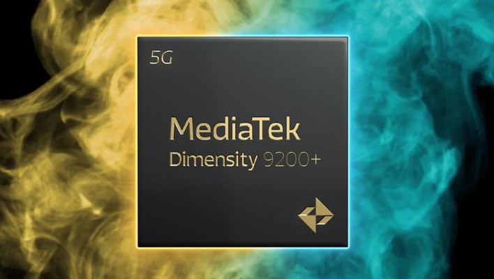 MediaTek Dimensity 9200+ SoC on a fiery background.