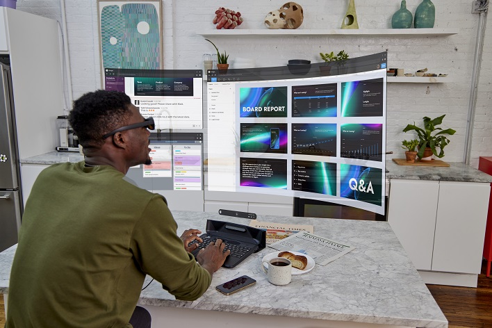 spacetop ar laptop being used by man