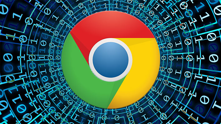 Chrome logo on a binary background.