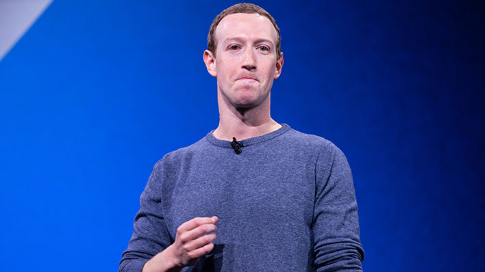 Mark Zuckerberg on stage for the F8 2019 keynote.