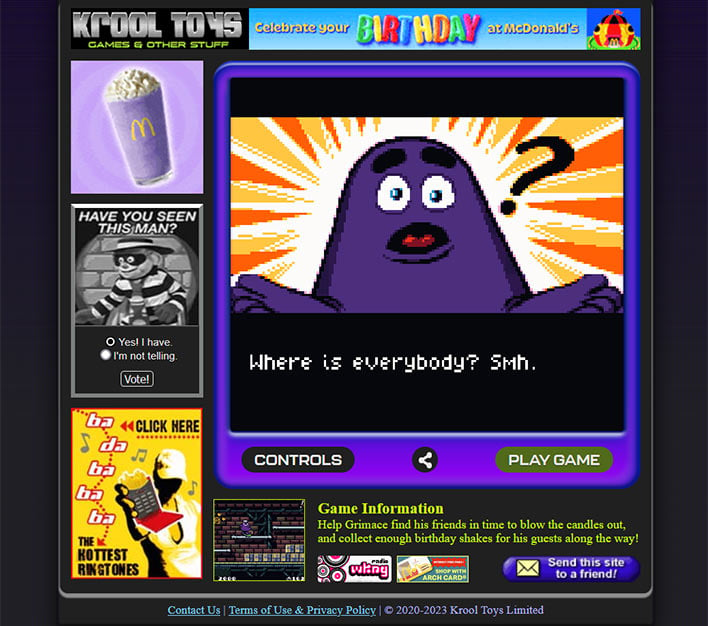 McDonald's Unveils A Retro Grimace Game Boy Color Game Online And We're ...