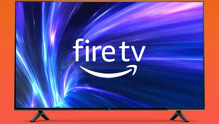 Amazon Fire TV on an orange background.