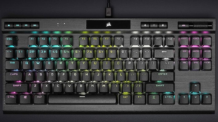 Corsair K70 RGB TKL Champion Series keyboard on a black background.
