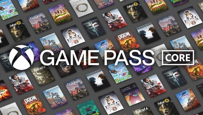 Xbox logo and the words "Game Pass Core" written atop a background of games.