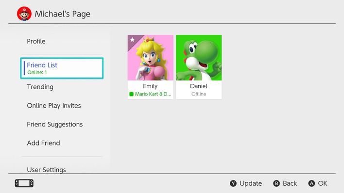 nintendo switch friends interface