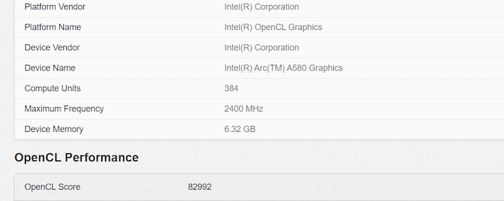 intel arc a580 geekbench