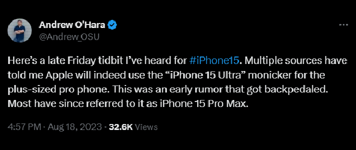 twitter ohara apple iphone 15 ultra
