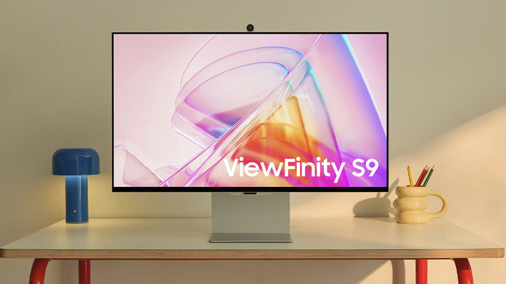 Samsung ViewFinity S9 monitor on a desk.