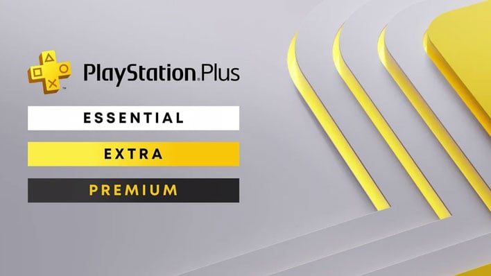 A gray themed PlayStation Plus banner with the three tiers listed.
