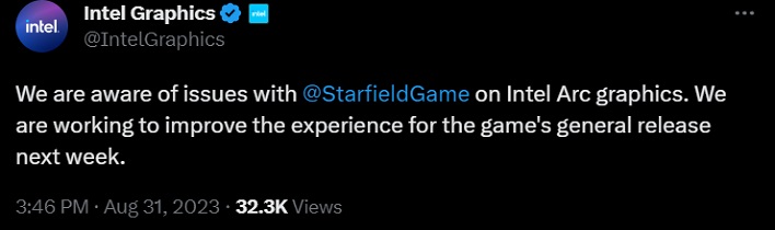 Intel starfield issues tweet