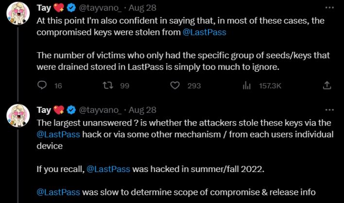 lastpass tweet lastpass vaults stolen in security incident being cracked to steal millions in cryptocurrency