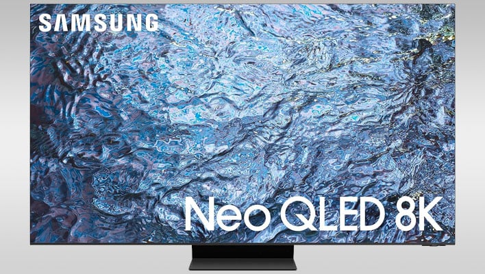 Samsung QN9000C TV on a gray gradient background.