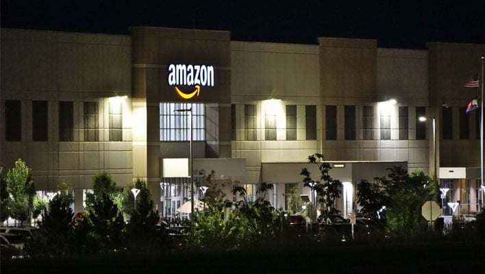 Amazon building at night time.
