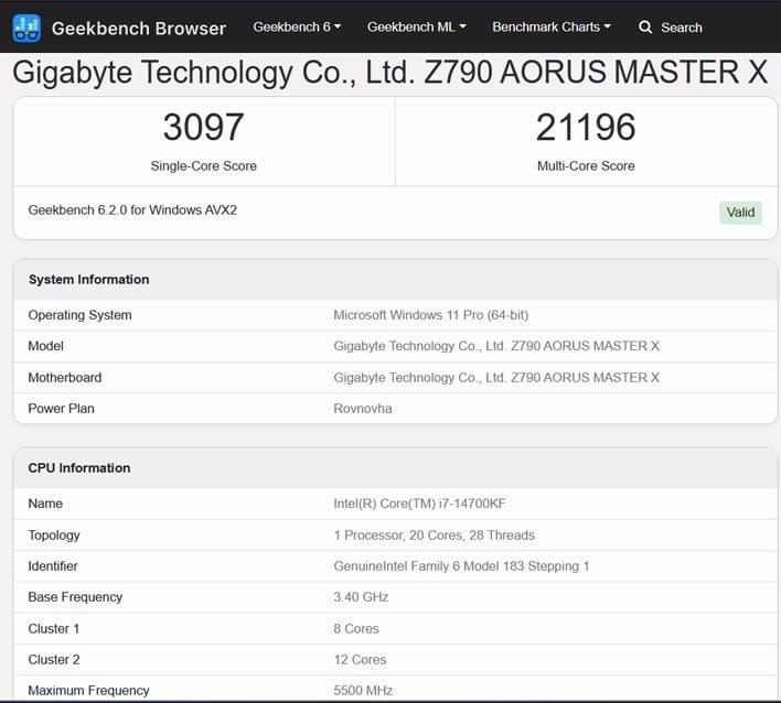 Intel Core i7-14700KF reaches almost 6 GHz in leaked benchmark