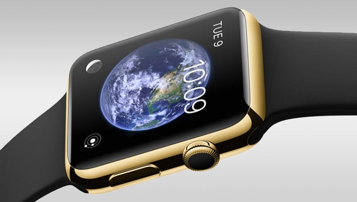 Original Apple Watch Gold Edition on a gray gradient background.