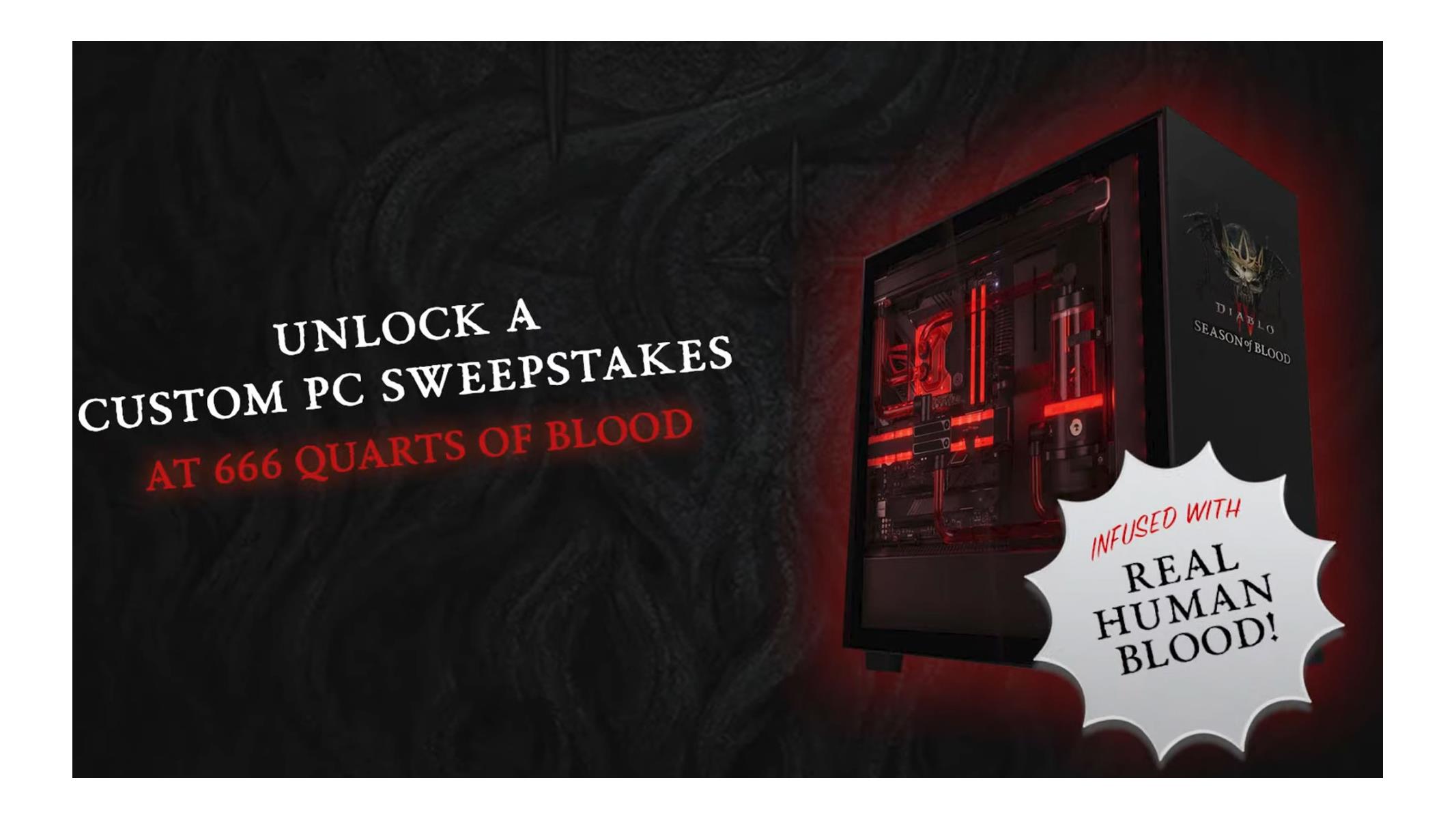 Win a custom Diablo IV PC with human blood if gamers donate 666 quarts