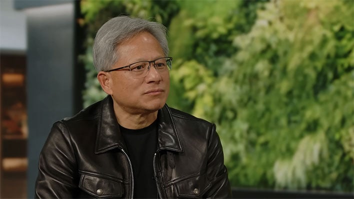 NVIDIA CEO Jensen Huang sitting for an interview, facing right.