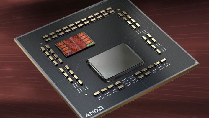 Render of an AMD Ryzen 3D V-Cache CPU with the IHS removed.