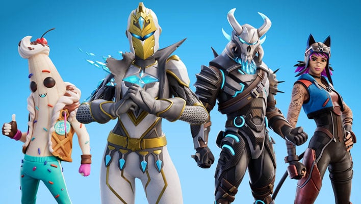 Fortnite characters donning outfits in the OG Pass.