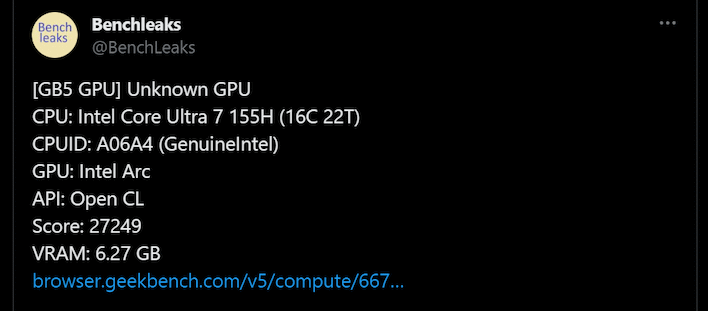 benchleaks meteorlake igpu opencl test tweet