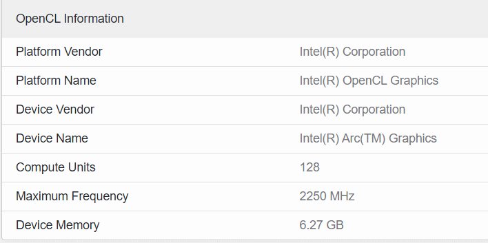 geekbench opencl information meteorlake