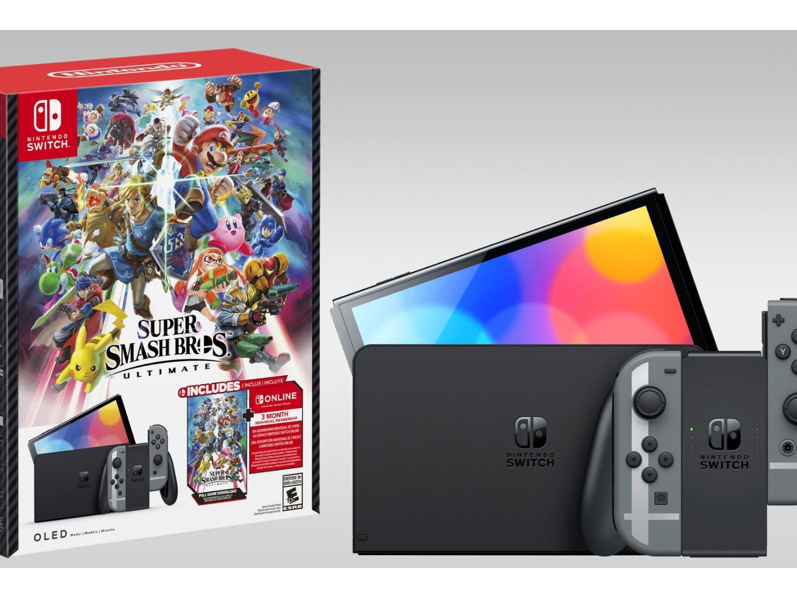 Nintendo Switch in Gray with Super Smash Bros and Accessories Kit 