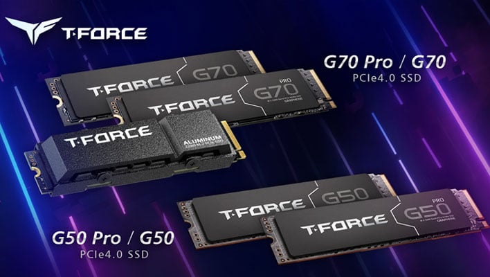TeamGroup T-Force G70 And G50 SSDs on a blue background.