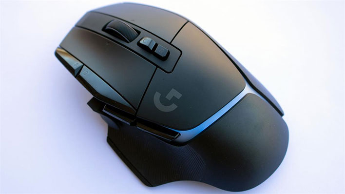 Angled view of the Logitech G502 X Lightspeed wireless mouse.