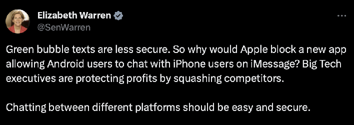 senator warren tweet beeper mini android app