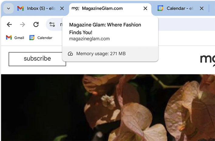 Chrome tab showing memory usage.