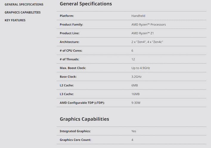 amd ryzen z1 full specifications