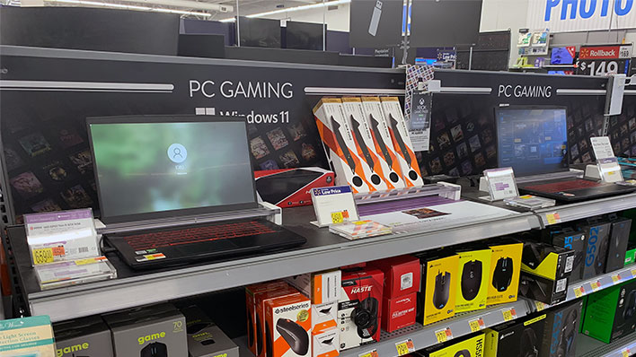 Gaming laptops on display at Walmart.