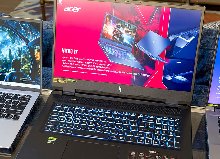 Angled closeup photo of the Acer Nitro 17 gaming laptop.